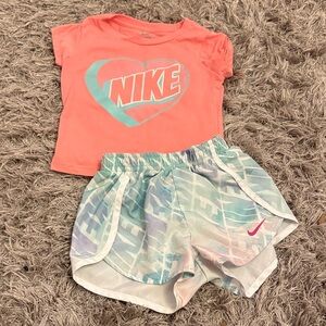 Nike Coral and Mint Heart Tee with Patterned Shorts 2t